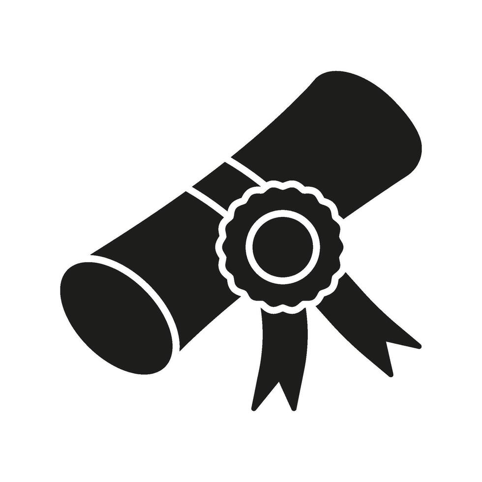 Diploma Certificate With Ribbon Solid Icon. Academic Achievement, Graduation, And Educational Success Silhouette Symbol. Recognition And Certification. Isolated Illustration vector
