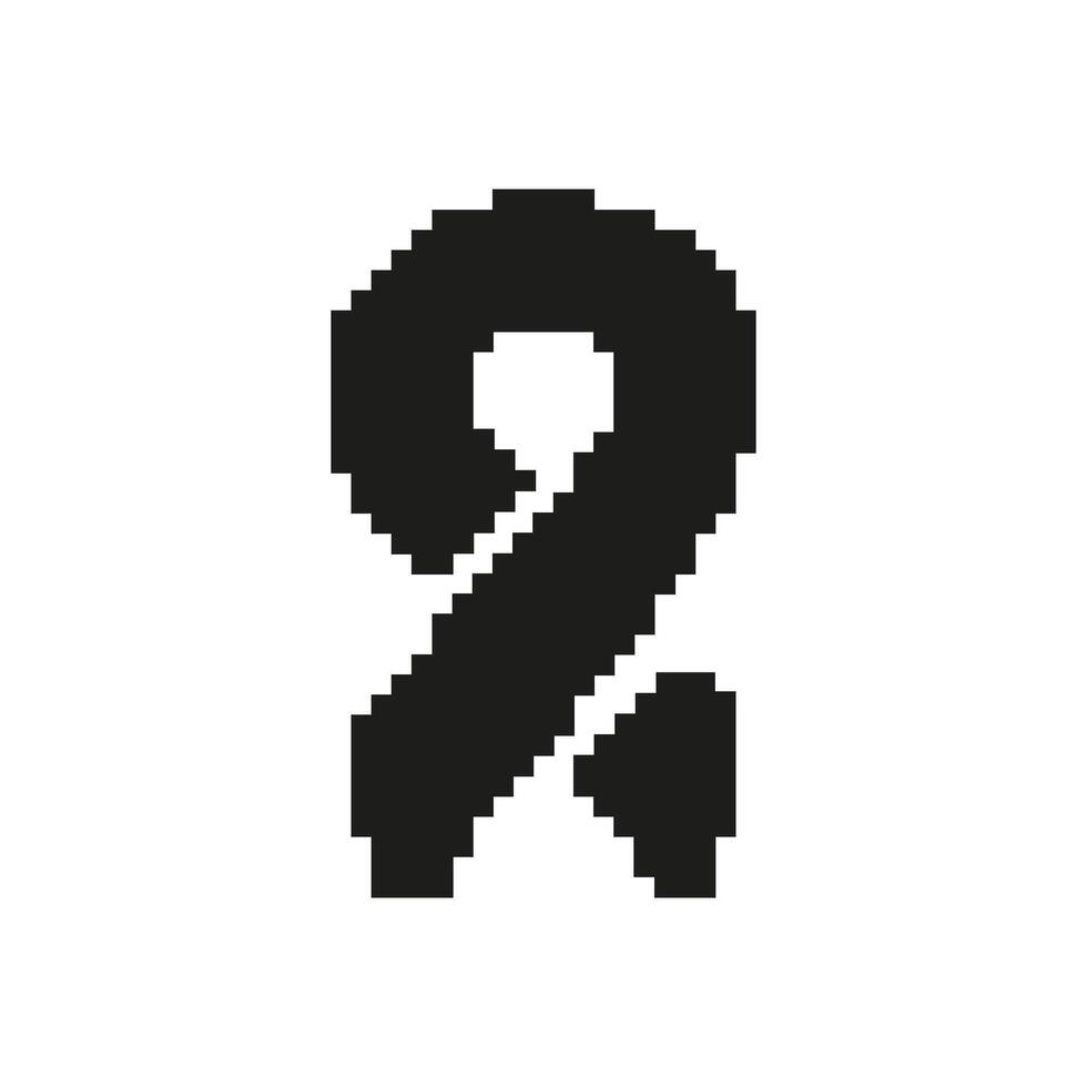 Black Awareness Ribbon Pixel Art Icon. Symbol Of Support, Remembrance, And Awareness For Various Causes. Minimalist Design. Isolated Illustration vector