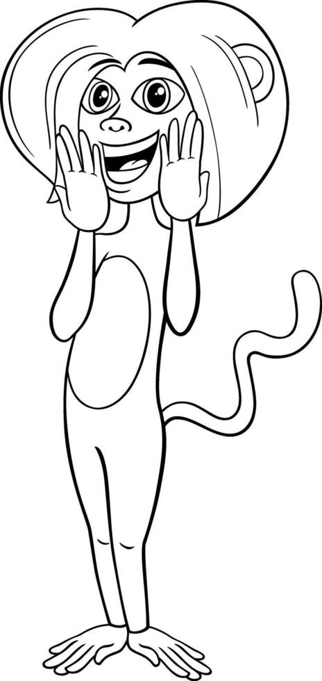 happy surprised cartoon female monkey animal character coloring page vector
