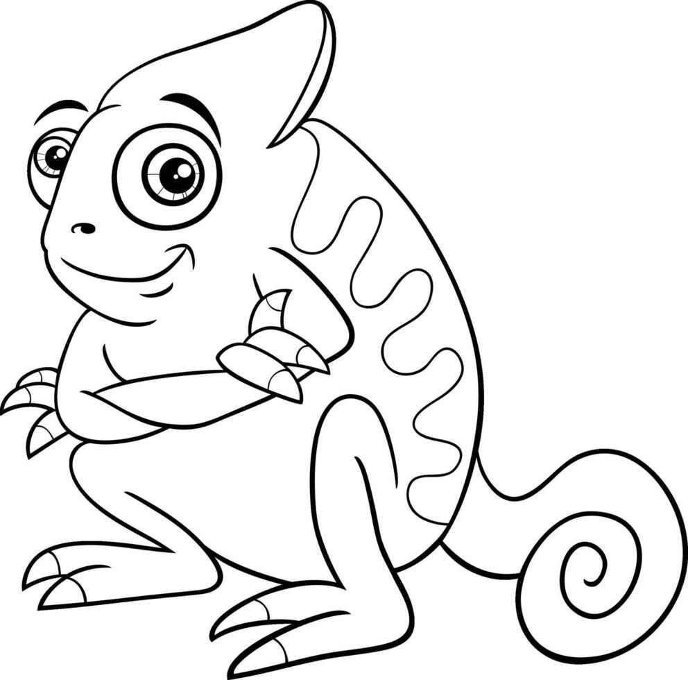 cute cartoon chameleon reptile wild animal character coloring page vector