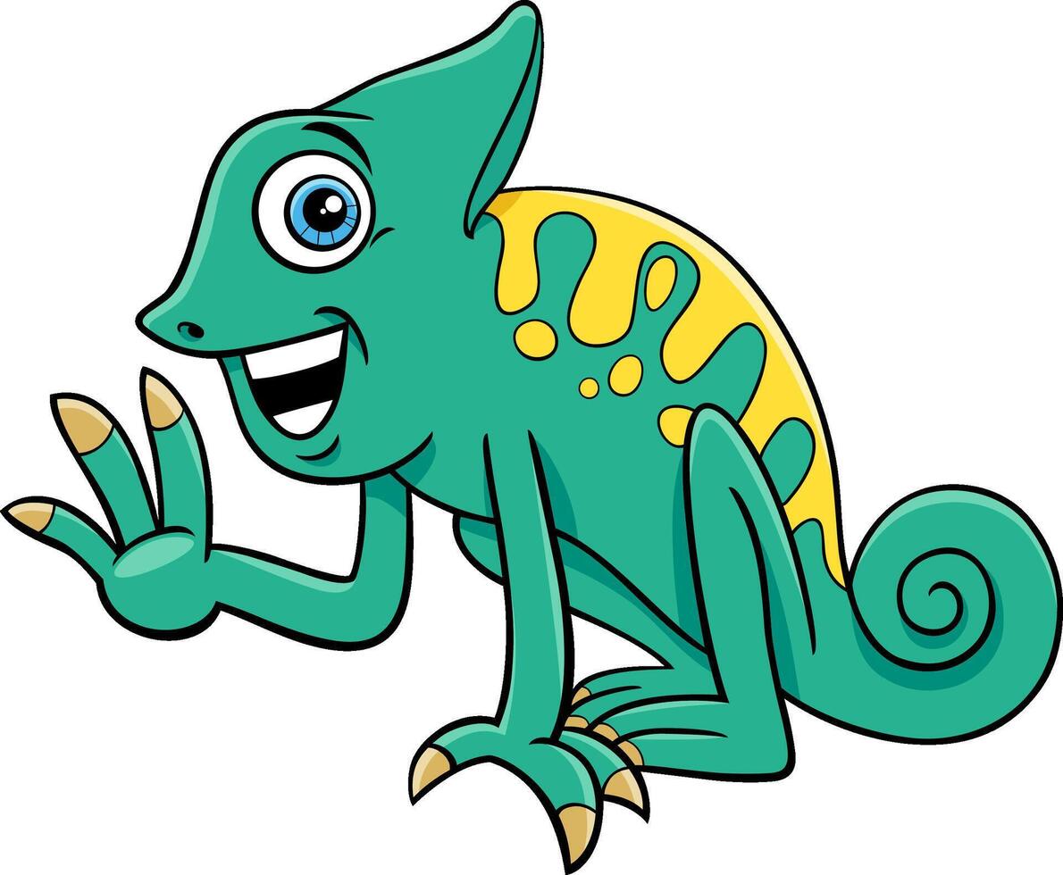 cartoon chameleon reptile animal character waving vector