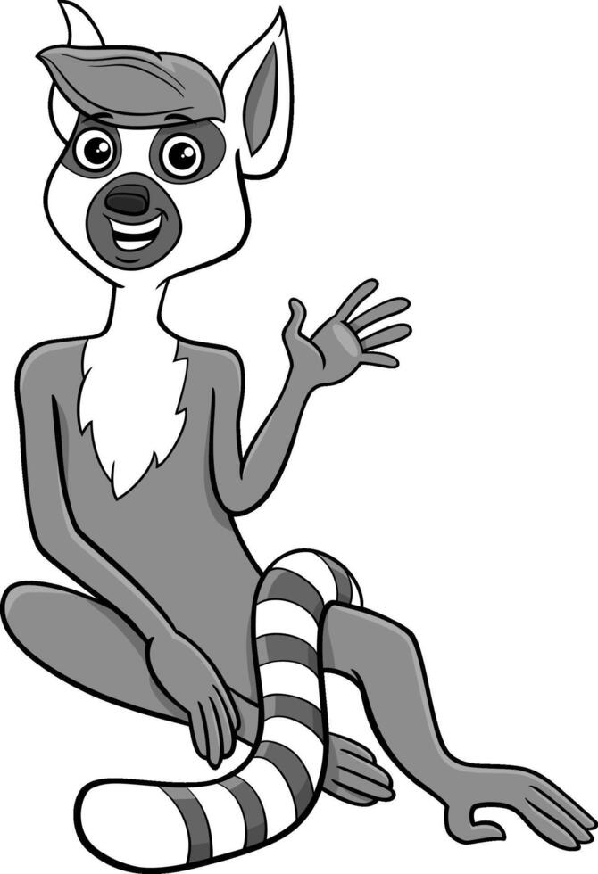 funny cartoon lemur primate animal character waving its paw vector