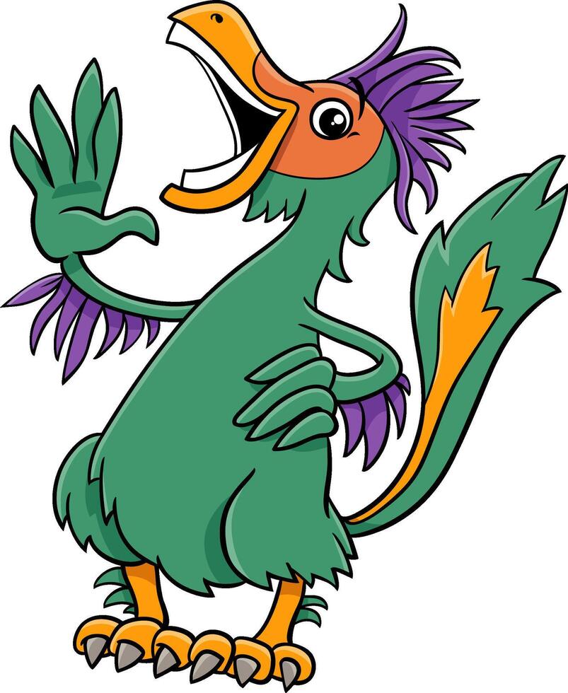 funny cartoon Caudipteryx or feathered dinosaur character laughing vector