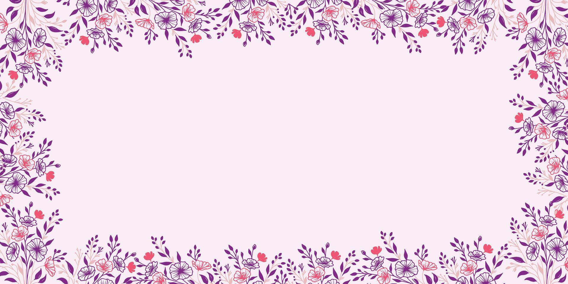 Floral decorative border in purple and pink vector