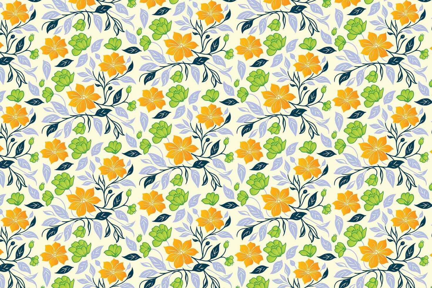 abstract floral pattern with repeating hand drawn flowers and trendy leaf elements for wallpaper and wrapping vector