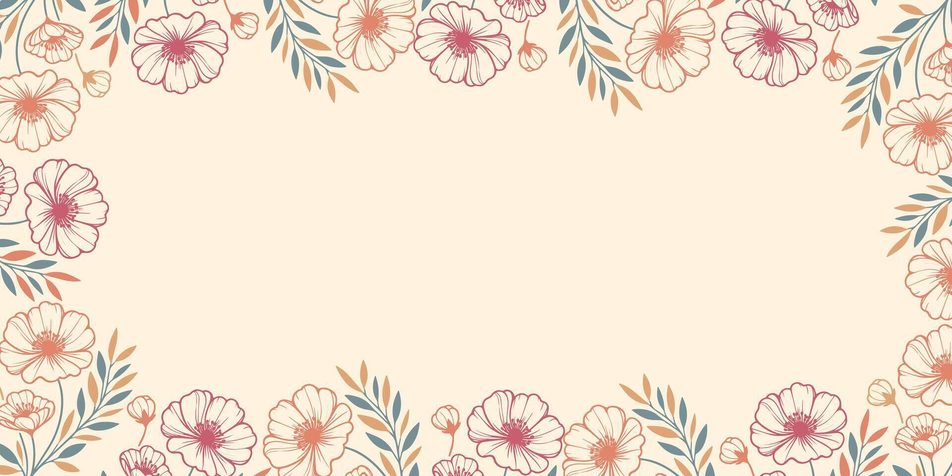 Floral frame with pink flowers and leaves vector
