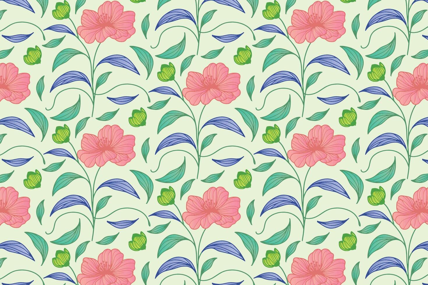 hand drawn botanical line art pattern with floral continuity and trendy styling ideal for fashion fabric and pillow cover designs vector