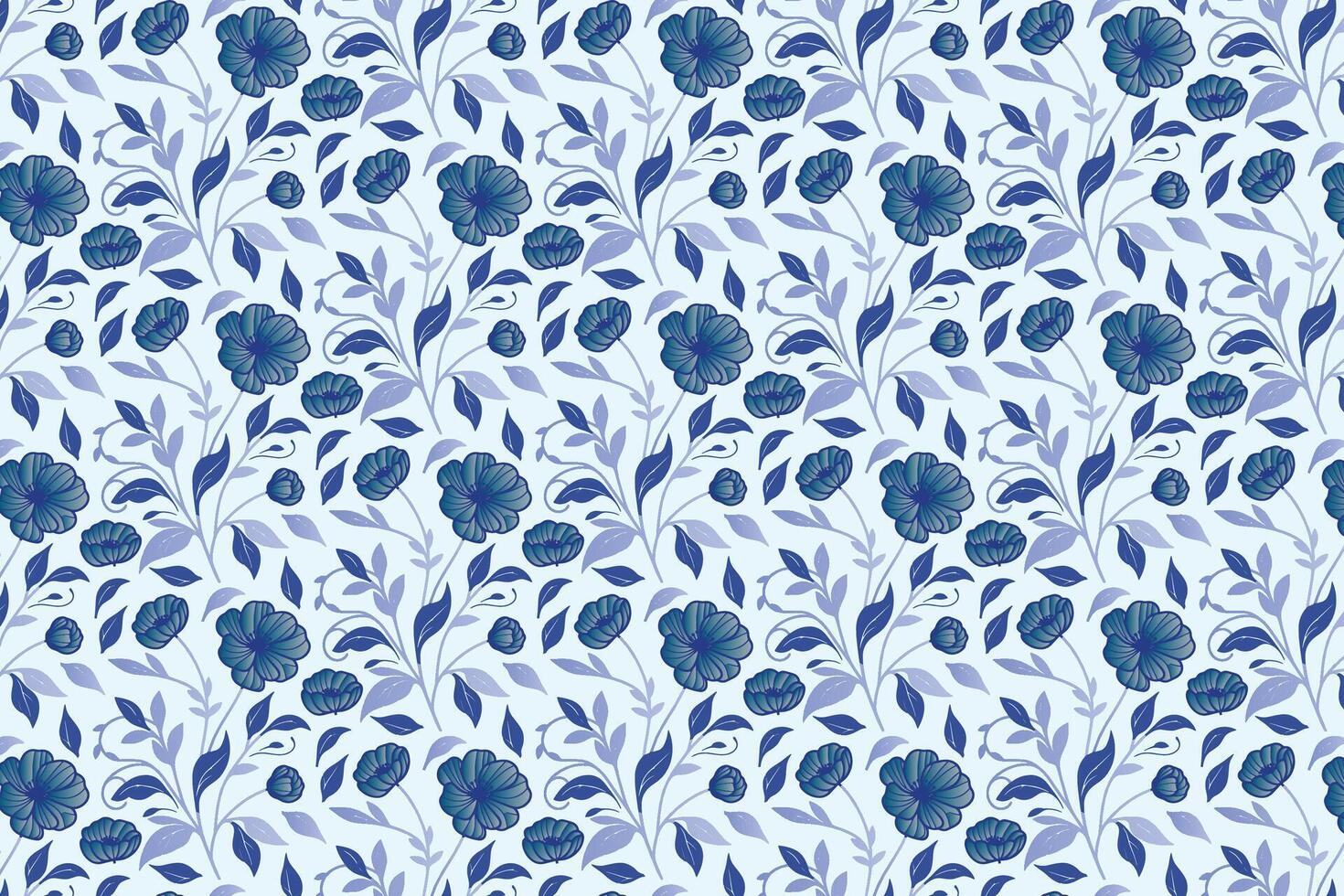 Floral pattern with blue flowers and leaves vector