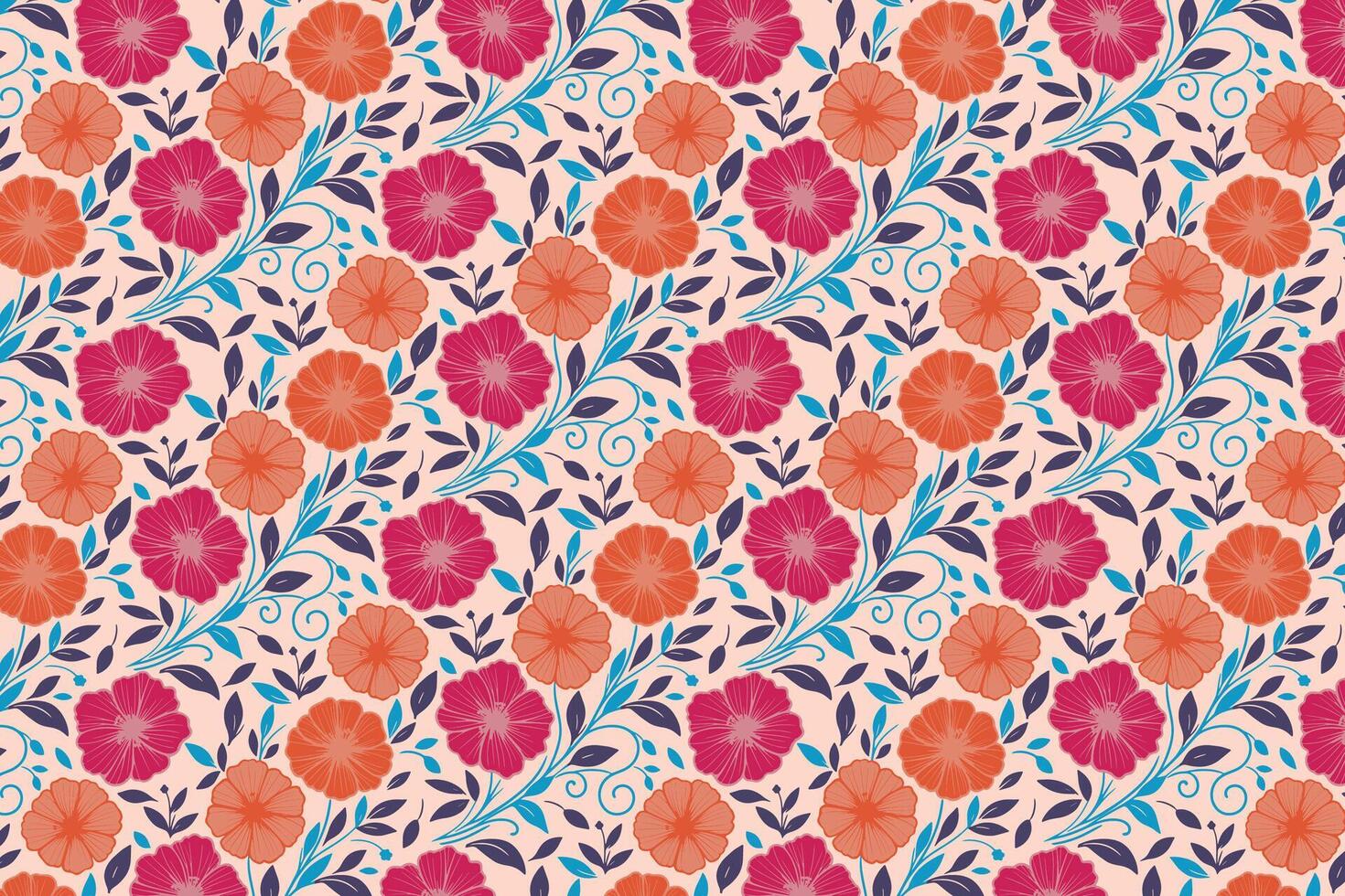 minimal rose and leaf pattern drawn with artistic simplicity and arranged for continuous visual flow on textiles and paper vector