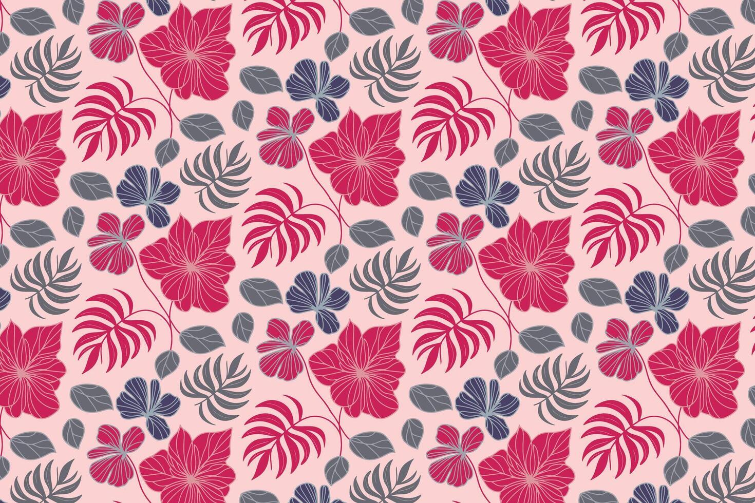 minimal flower and leaf sketch pattern featuring rhythmic repetition and fine detailing for wallpaper and home decor fabrics vector