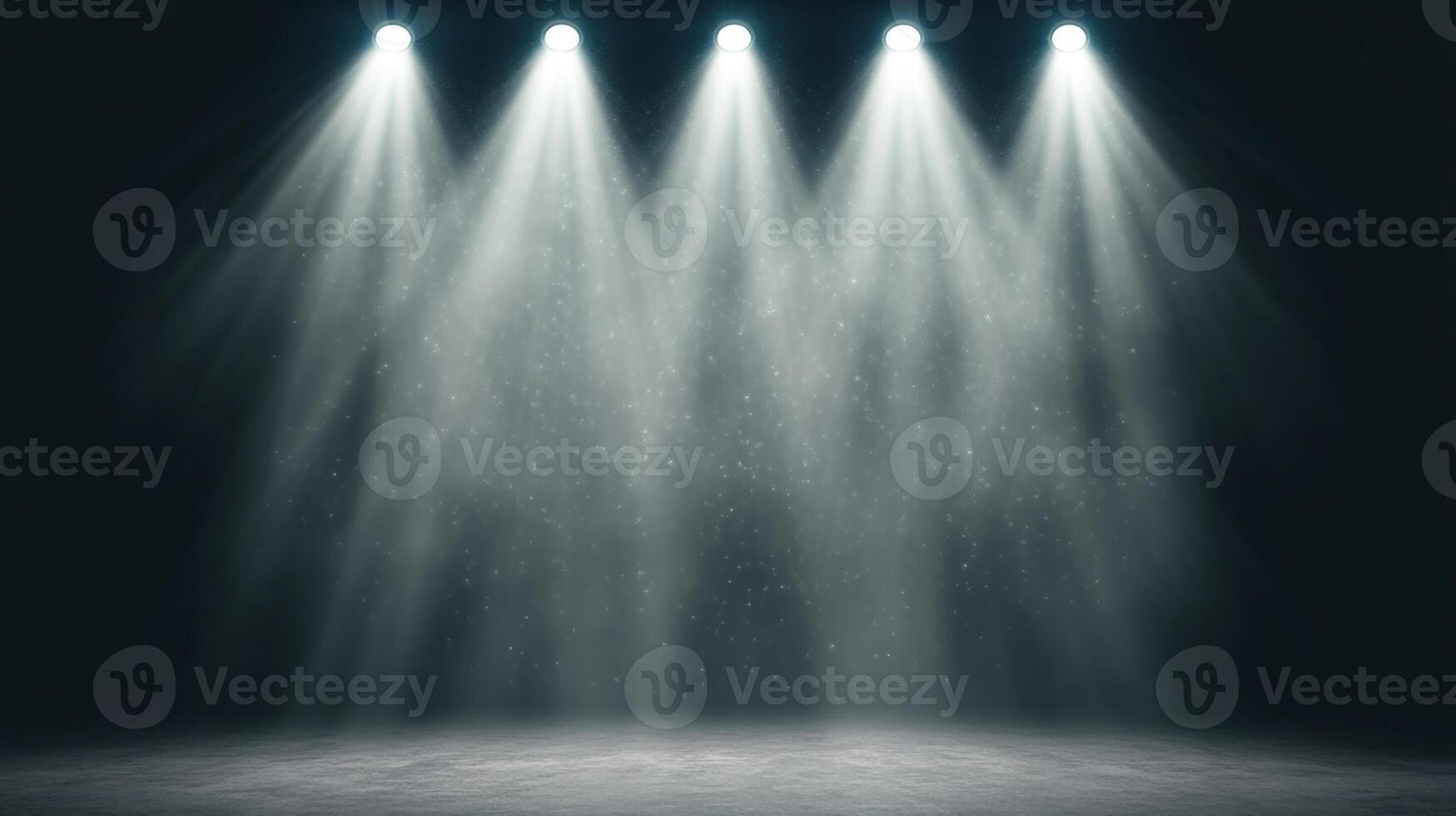 Empty Stage with Five Spotlights and Fog in Dark Background photo