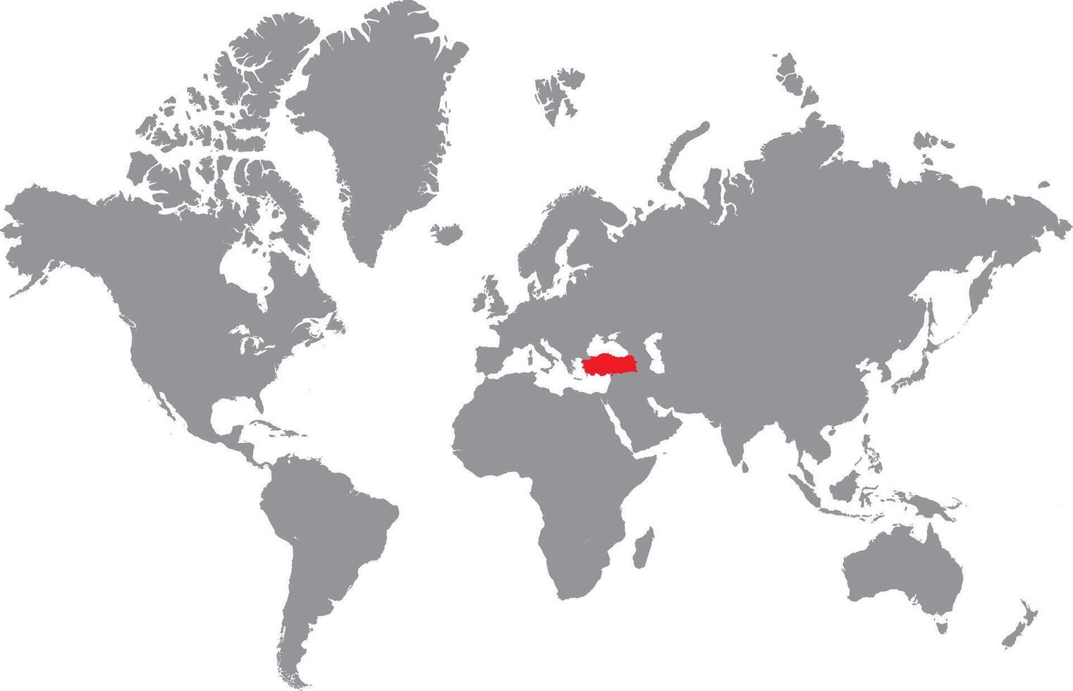 Turkey highlighted on world map illustration in flat minimal grey and red design vector