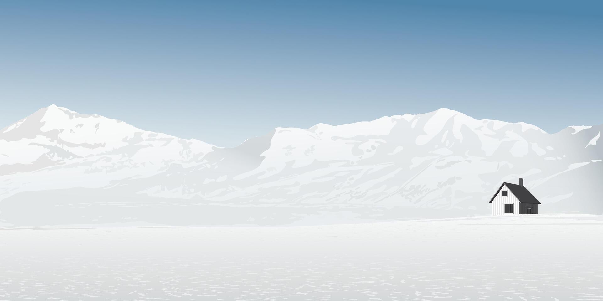 Winter landscape with a house and mountains vector