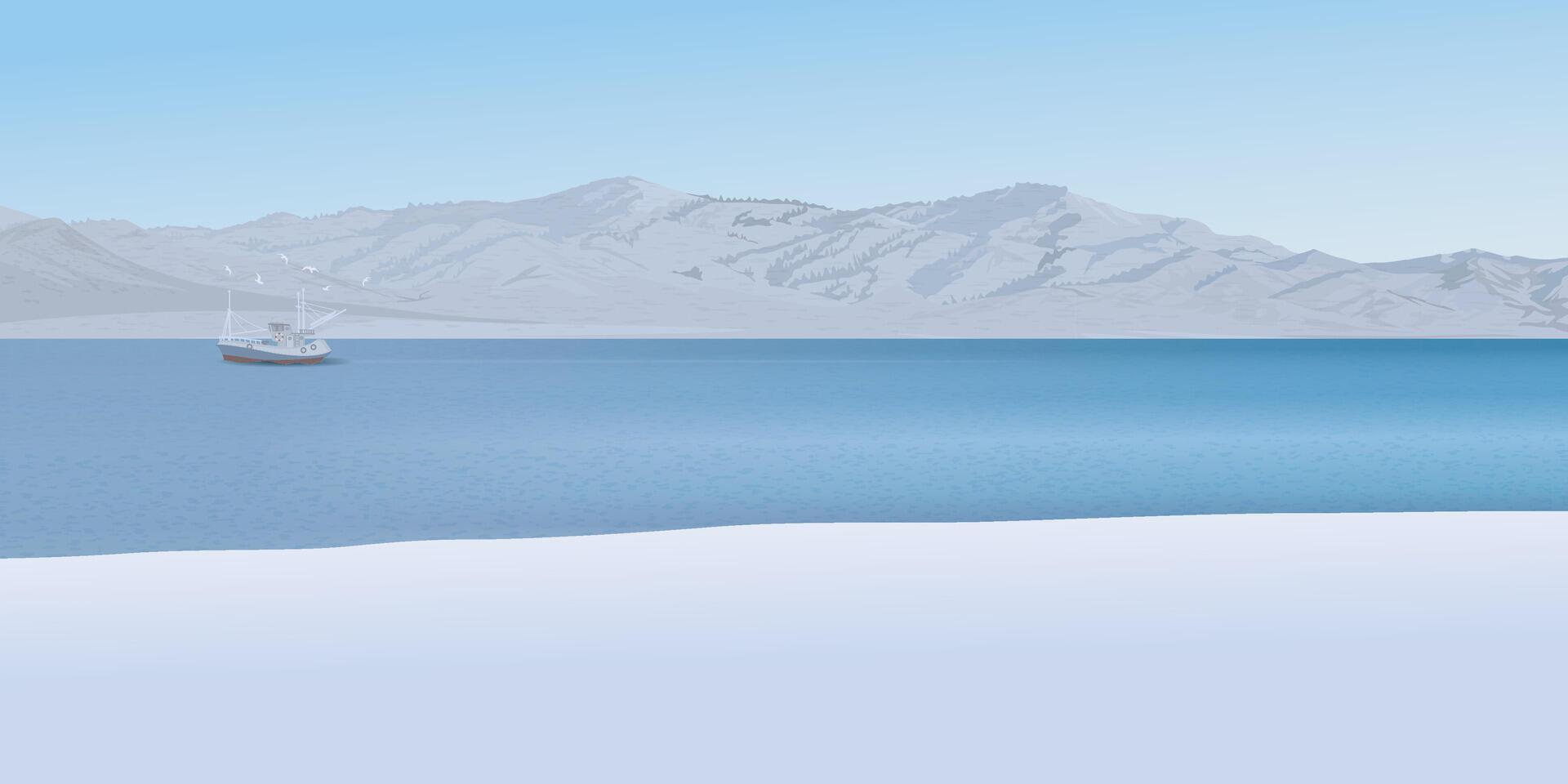 Sailboat on a calm winter sea vector