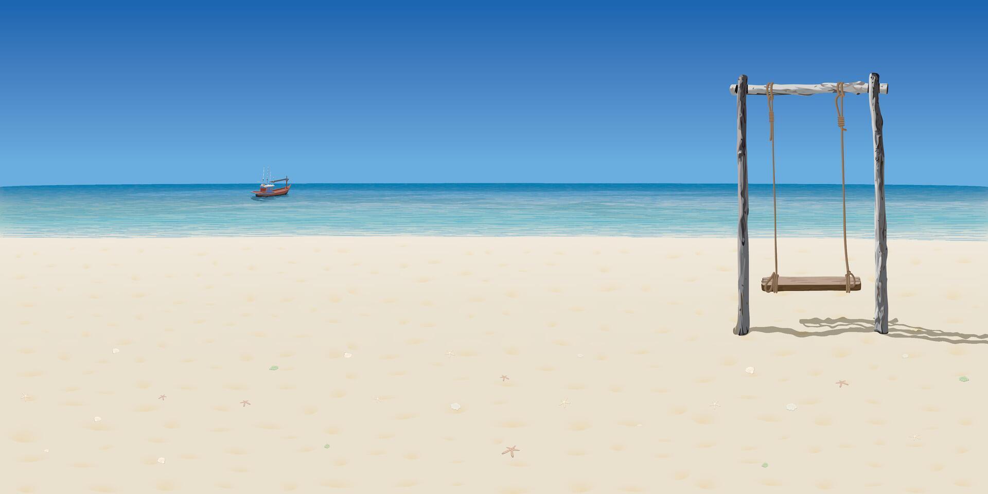 Swing on a beach with a boat vector