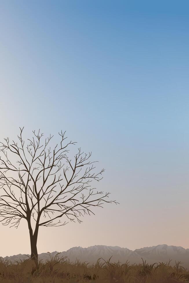 Lonely tree silhouette in nature vector