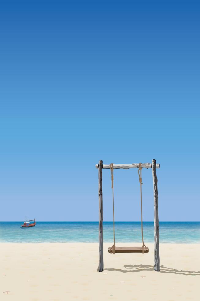 Beach swing with ocean view vector
