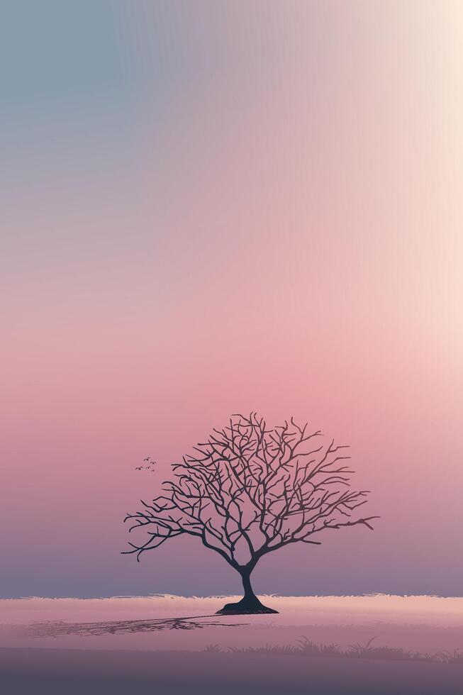 Minimalist tree silhouette at sunset vector