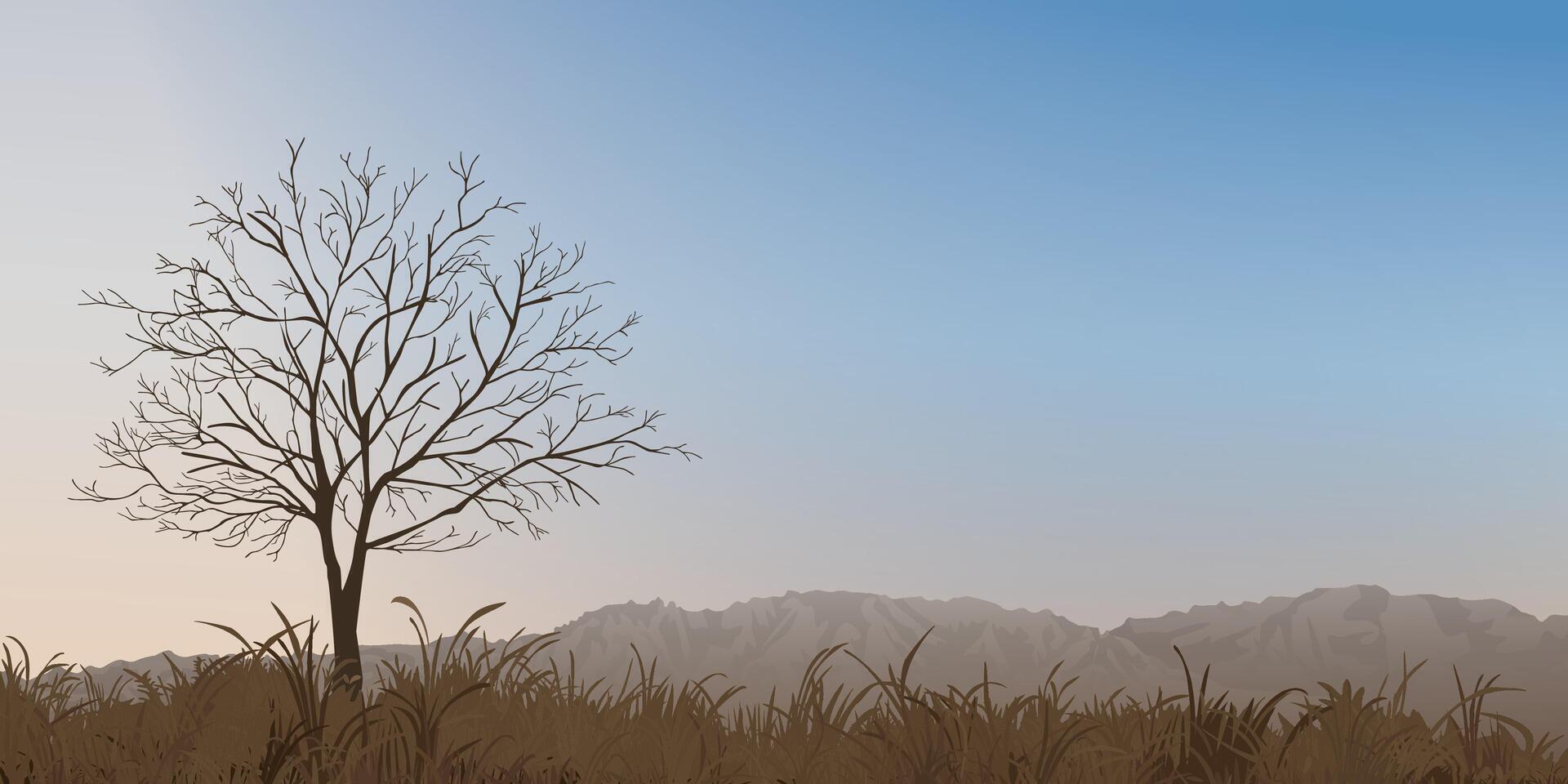 Tree silhouette against blue sky vector