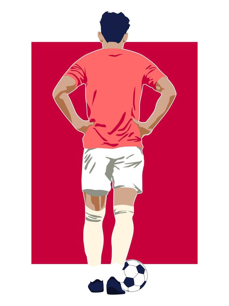 Flat illustration of faceless soccer player standing by the ball ready for penalty kick vector