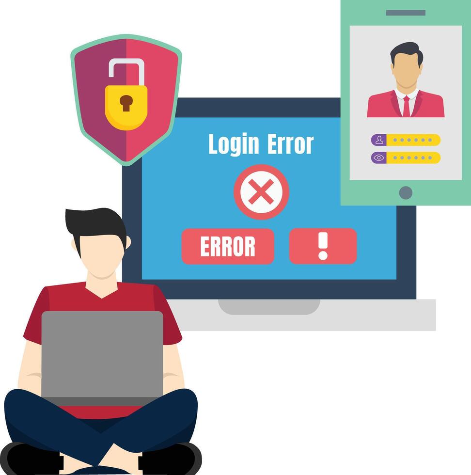 Male Facing Login Error Illustration vector