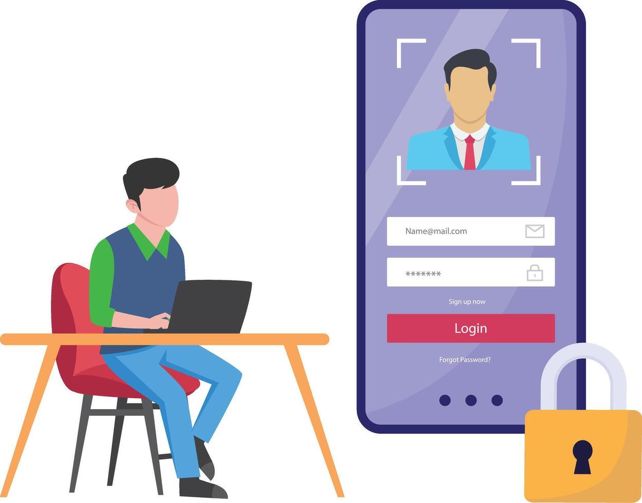 Male Working on Account Security Illustration vector