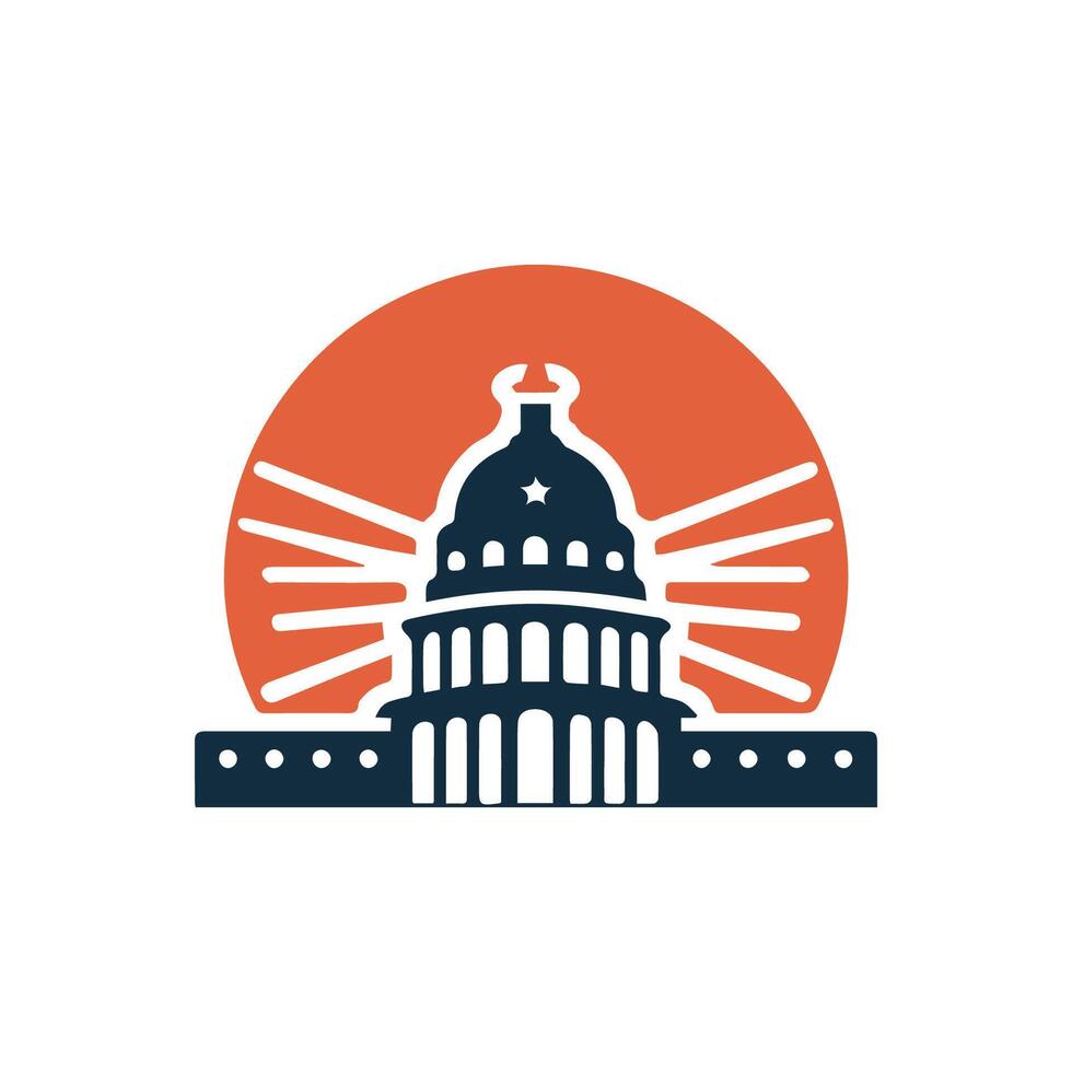 the us capitol building is shown in an orange and white design vector