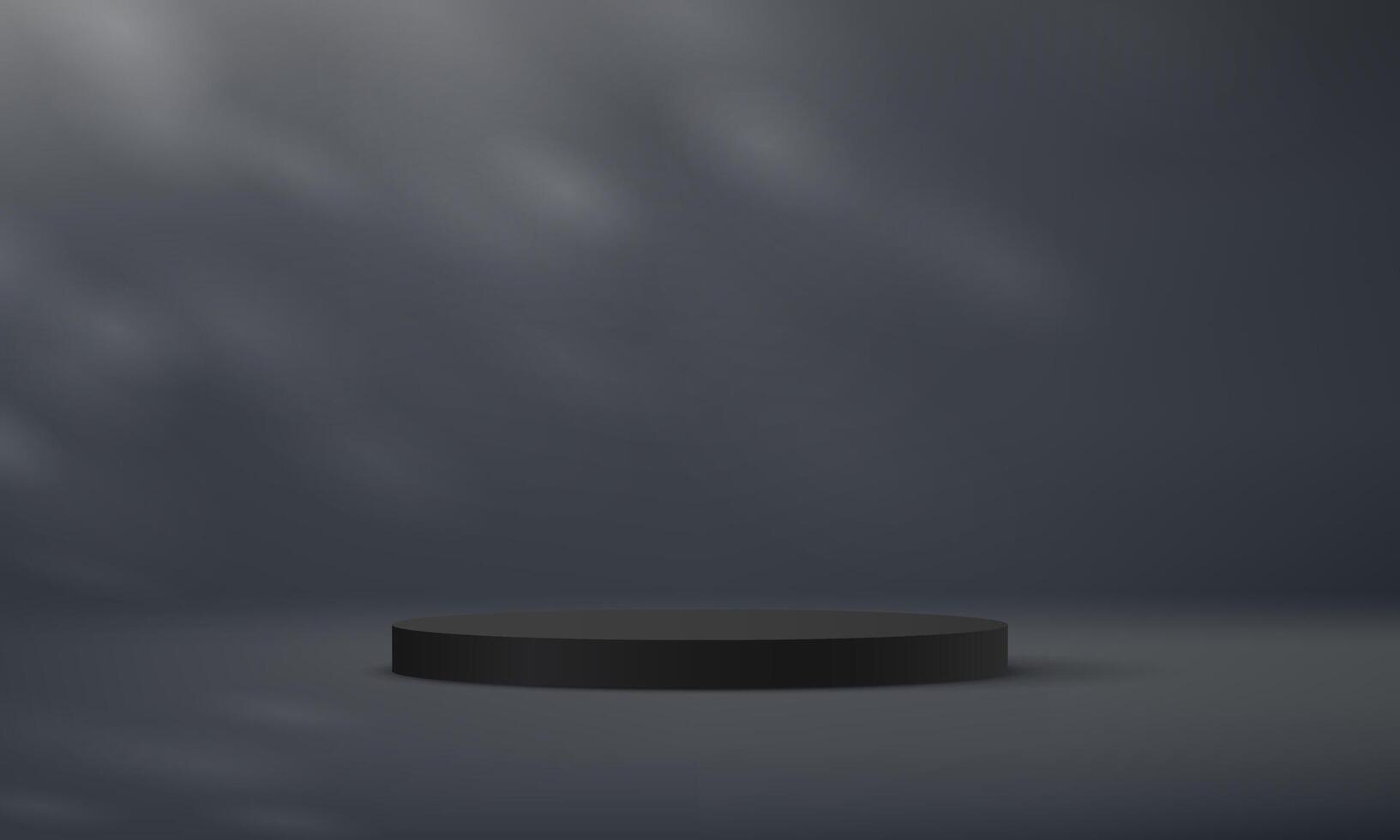 Empty black studio room background. Black background 3d with podium. Empty room with shadow leaves. Space for selling products on the website. illustration. vector