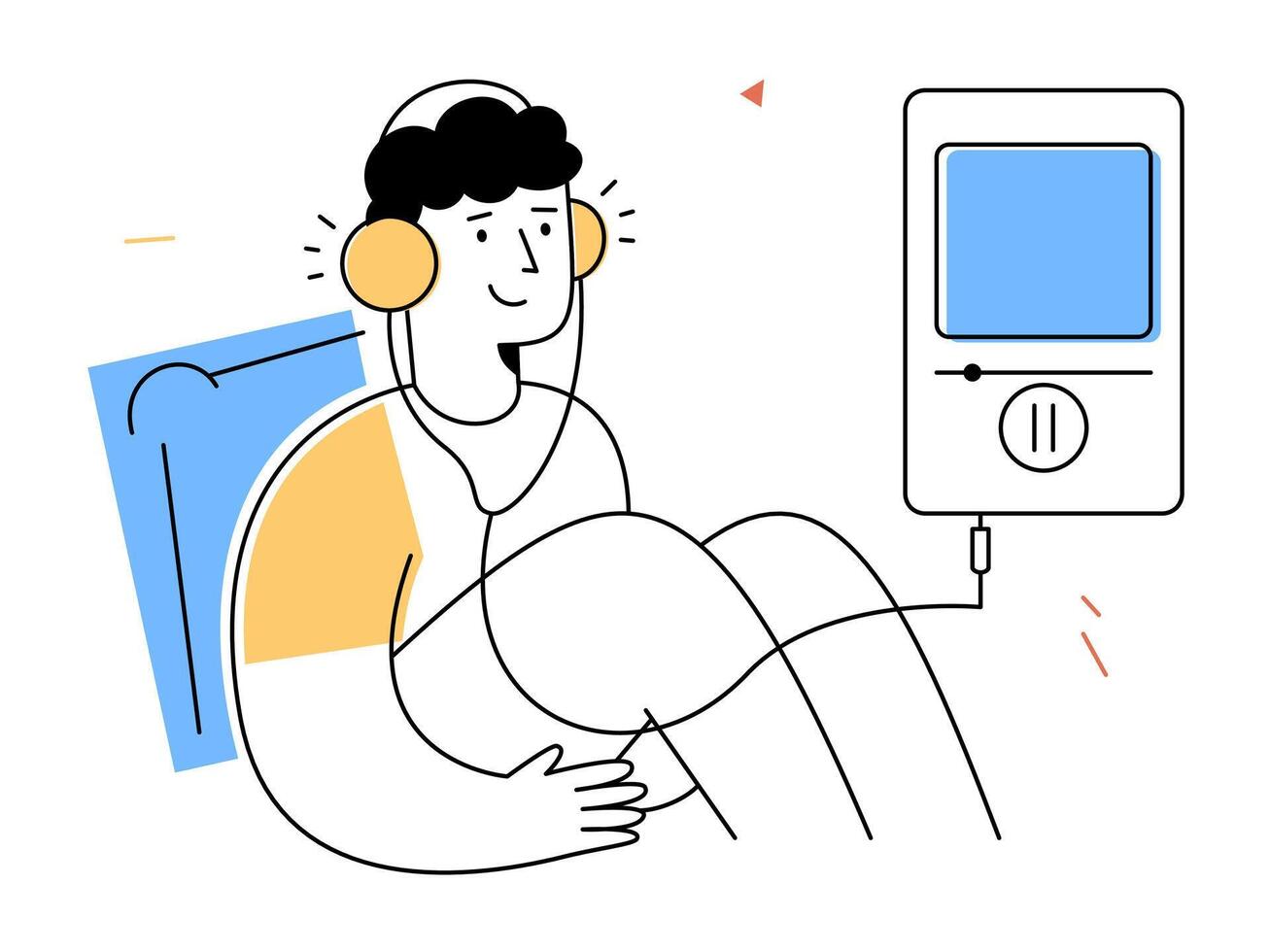 A person sits comfortably with headphones, enjoying relaxing audiobook listening through digital device, symbolizing modern leisure and entertainment technology vector