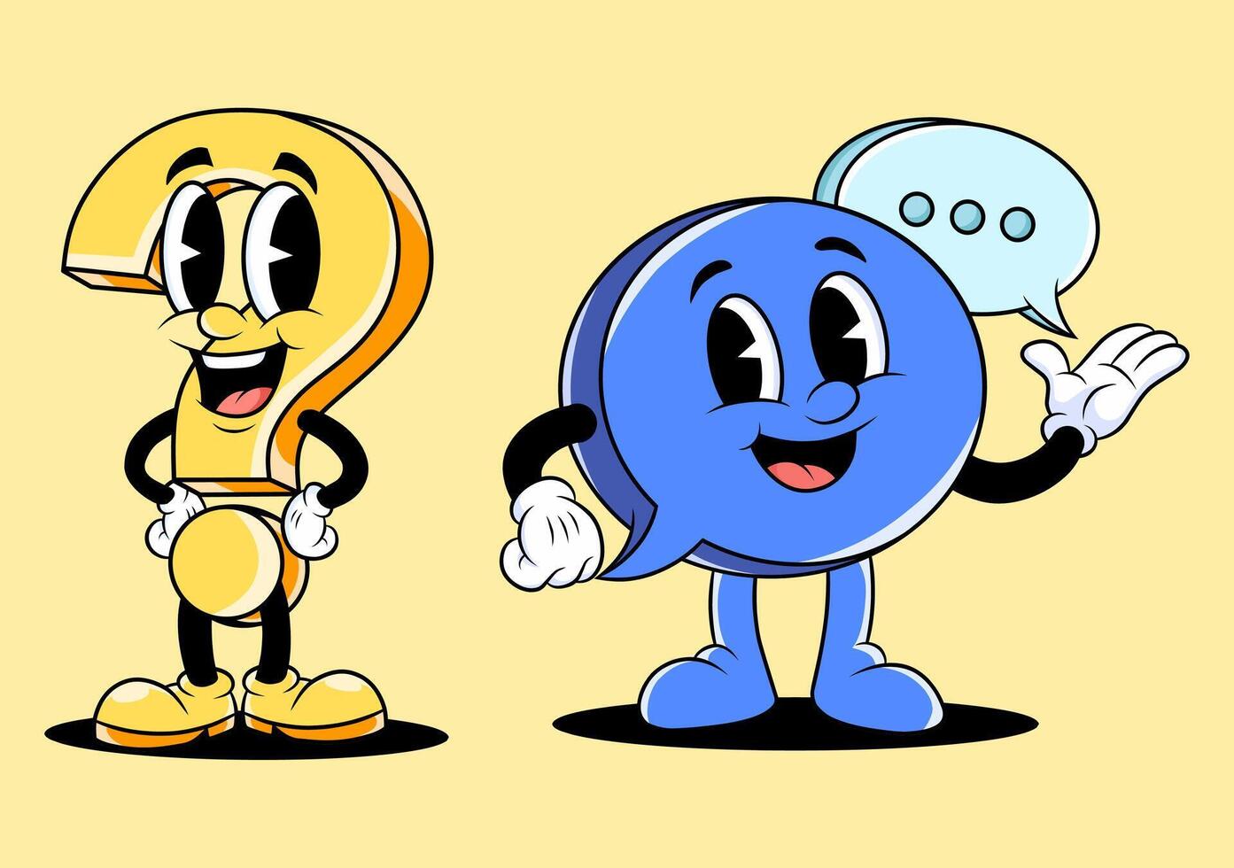 brainstorming conversation and problem solving idea theme.question mark and speech bubble pops cartoon mascot. vector