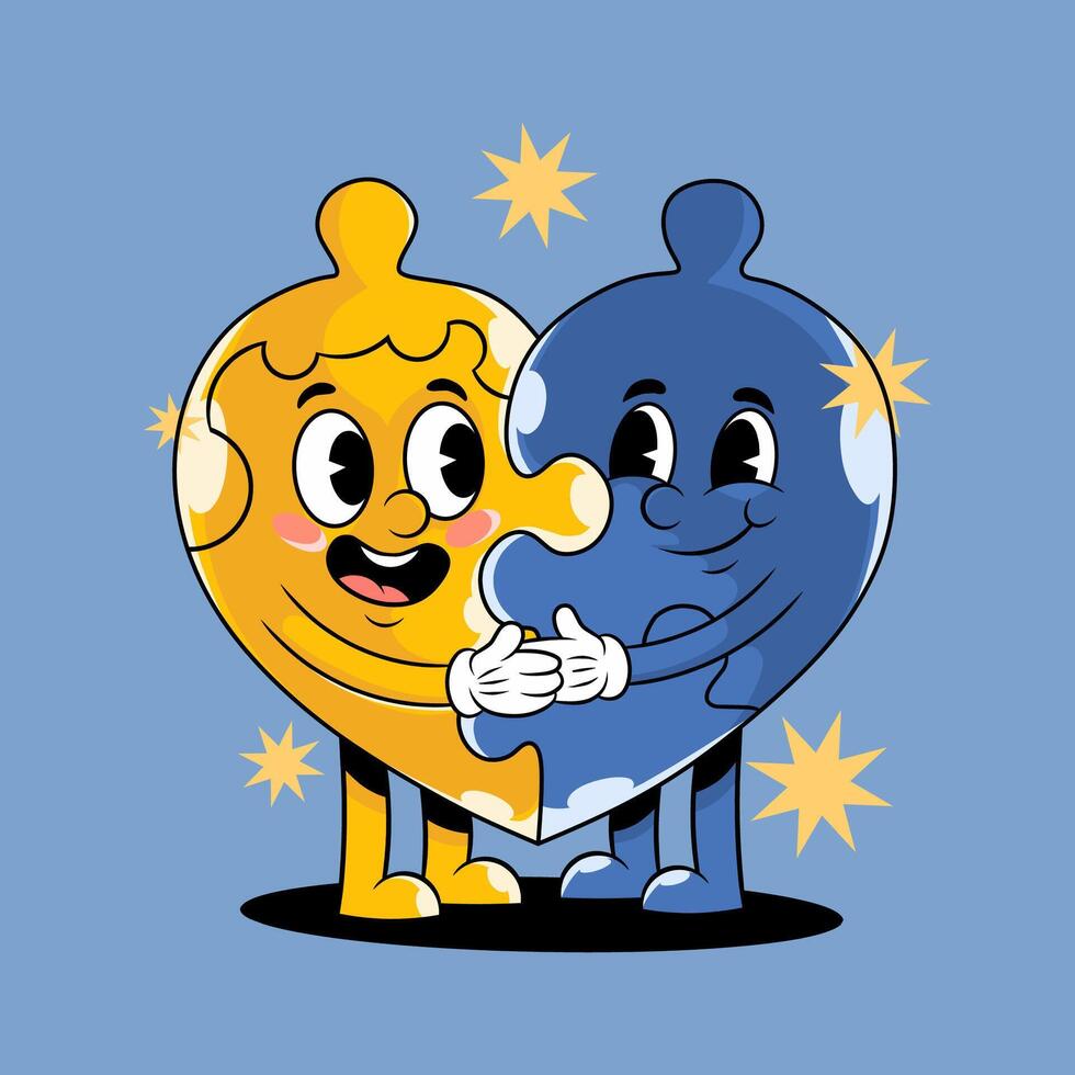 Cute puzzle pieces hugging together vector