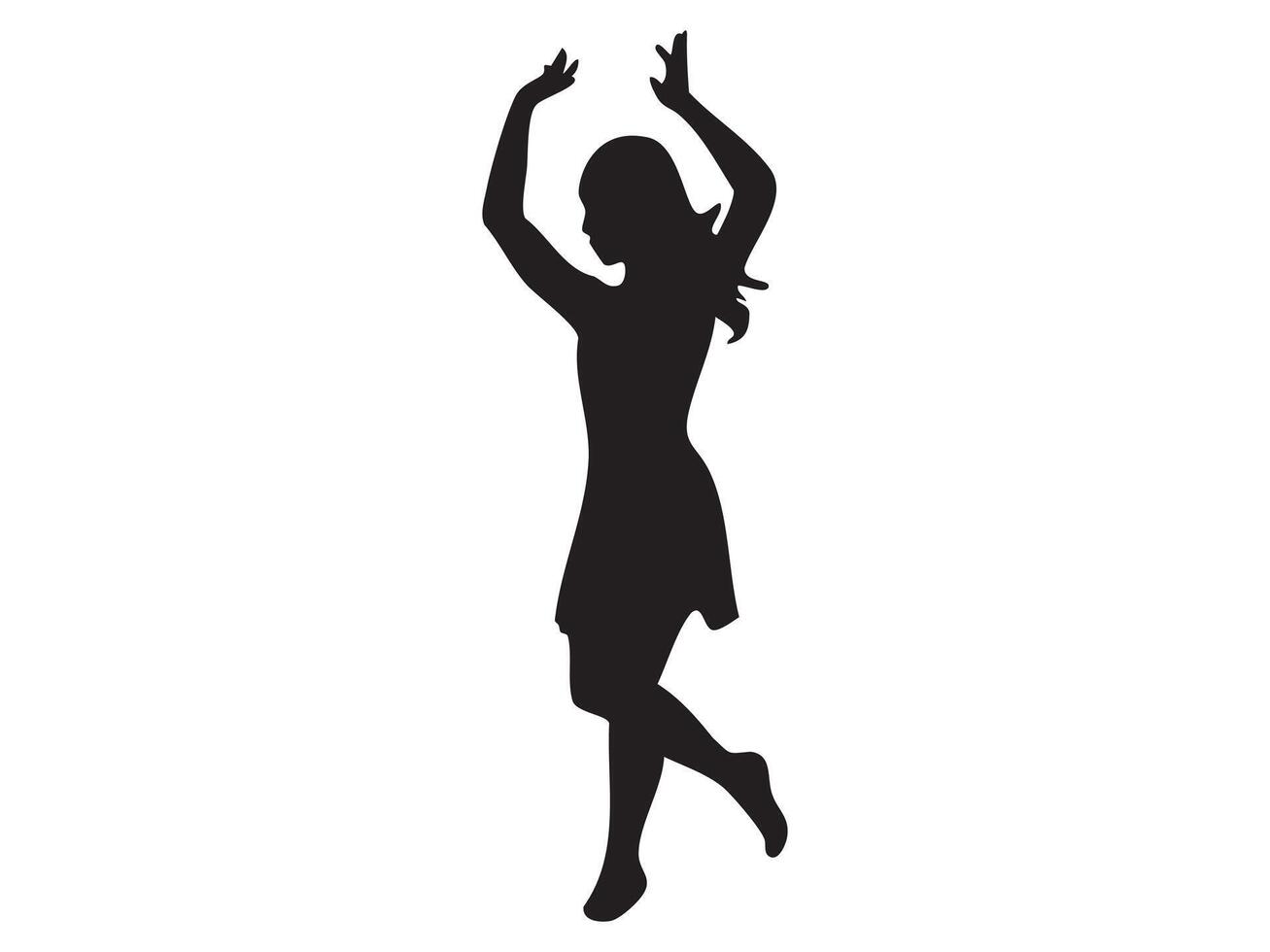 Silhouette of woman dancing gracefully with arms raised, isolated on white background, graphic illustration. concept of dance, motion, art, ballet, design element vector