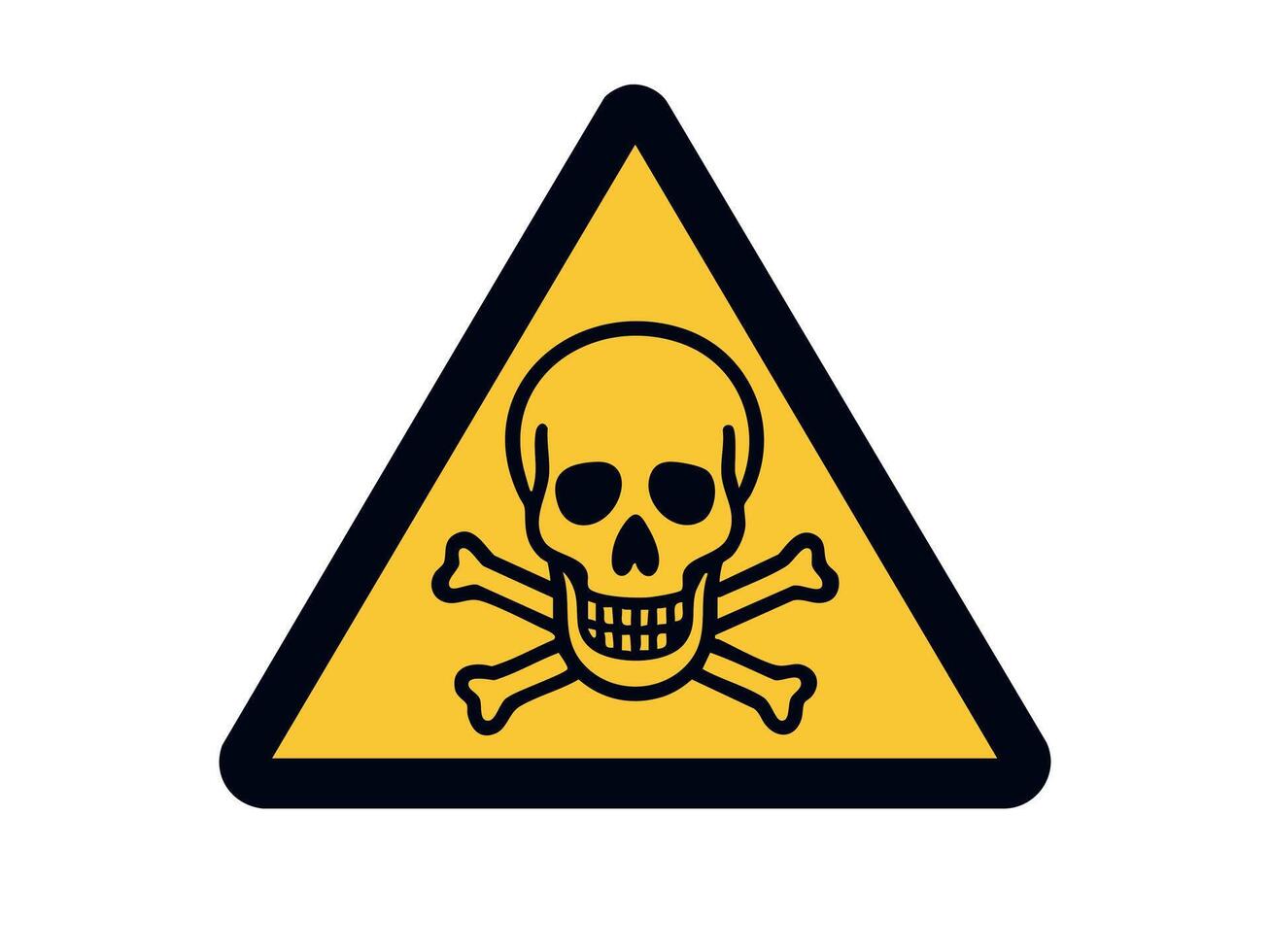 Warning sign with skull and crossbones in yellow triangle and POISON text, isolated on white background, graphic illustration. Concept of toxic substance, danger label, hazardous chemical symbol vector