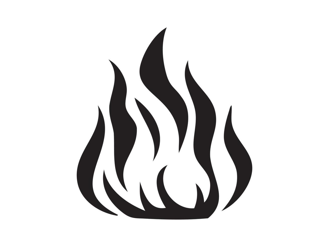 Black silhouette of fire flames in abstract shape, isolated on white background, graphic illustration. concept of icon, symbol, campfire, fire safety, design element. vector
