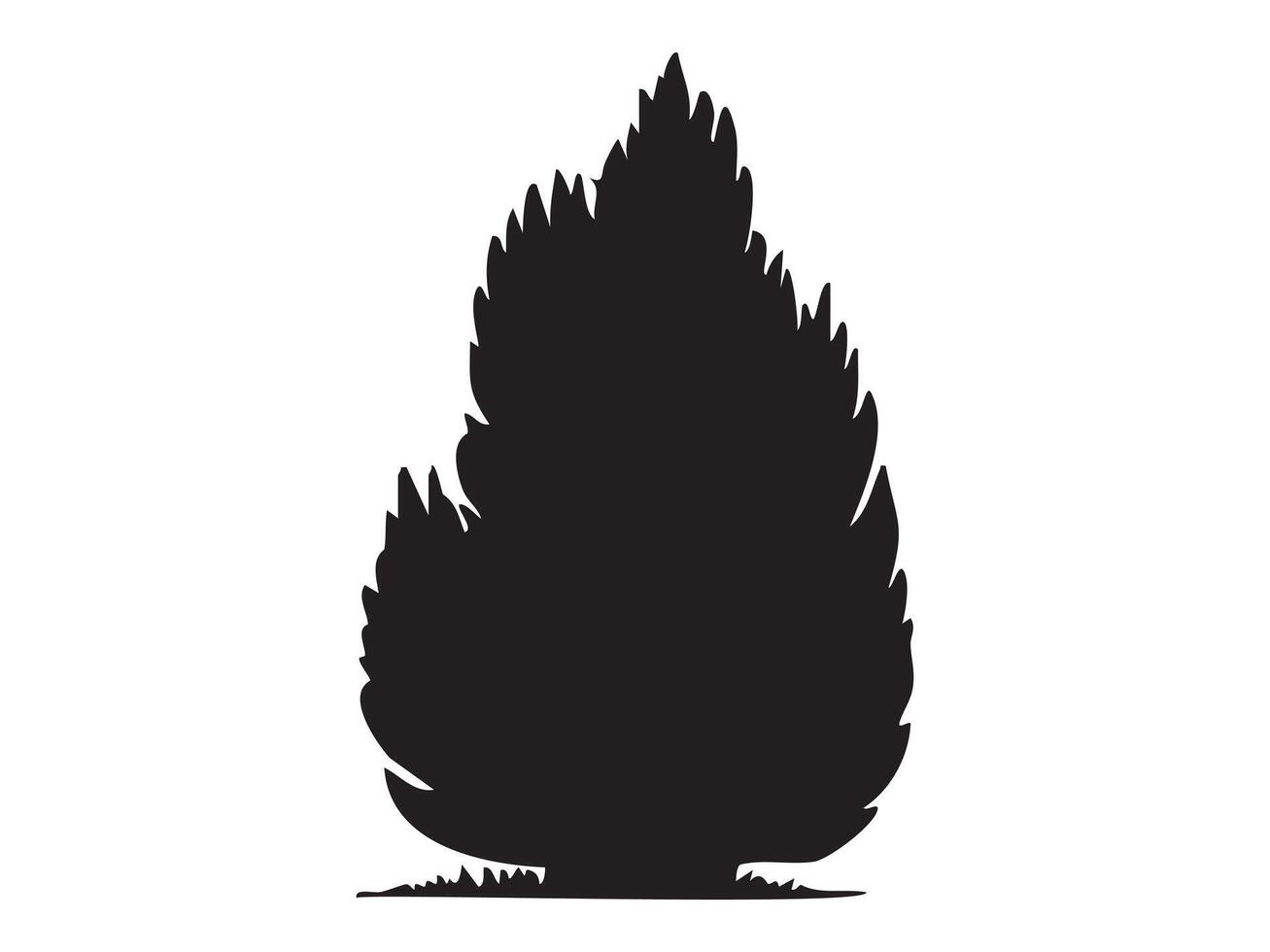 Black silhouette of tree, isolated on white background, graphic illustration. concept of nature, plant, foliage, landscape, icon, design element vector