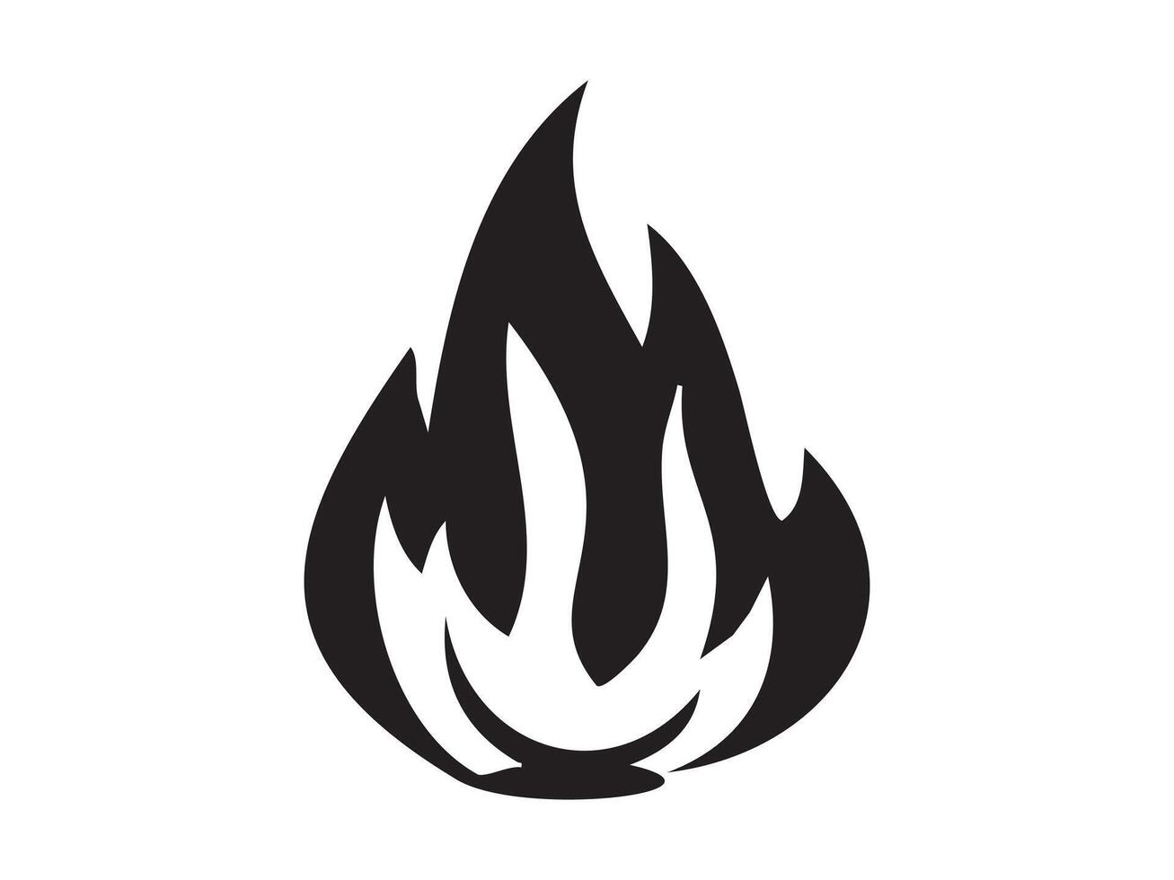 Black silhouette of flame icon isolated on white background, graphic illustration. concept of fire, burning, heat, energy, logo, icon, design element vector