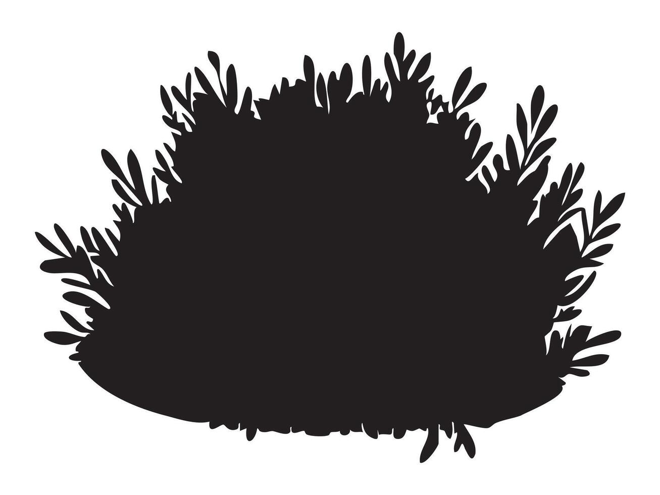 Black silhouette of bush with leaves, isolated on white background, nature illustration. concept of plant, garden element, decorative foliage, botanical design, greenery icon vector