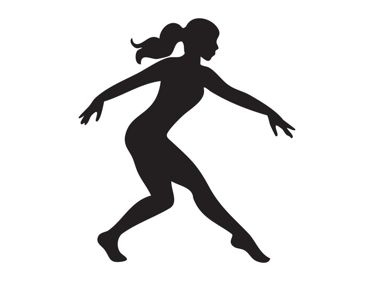 Silhouette of dancing woman in dynamic pose, isolated on white background. concept of dance, movement, graceful ballet, performance art, female figure, design element vector
