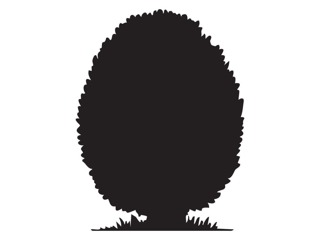 Black silhouette of lush tree in oval shape, isolated on white background, graphic illustration. concept of nature, forest, plant, garden design, landscaping element vector