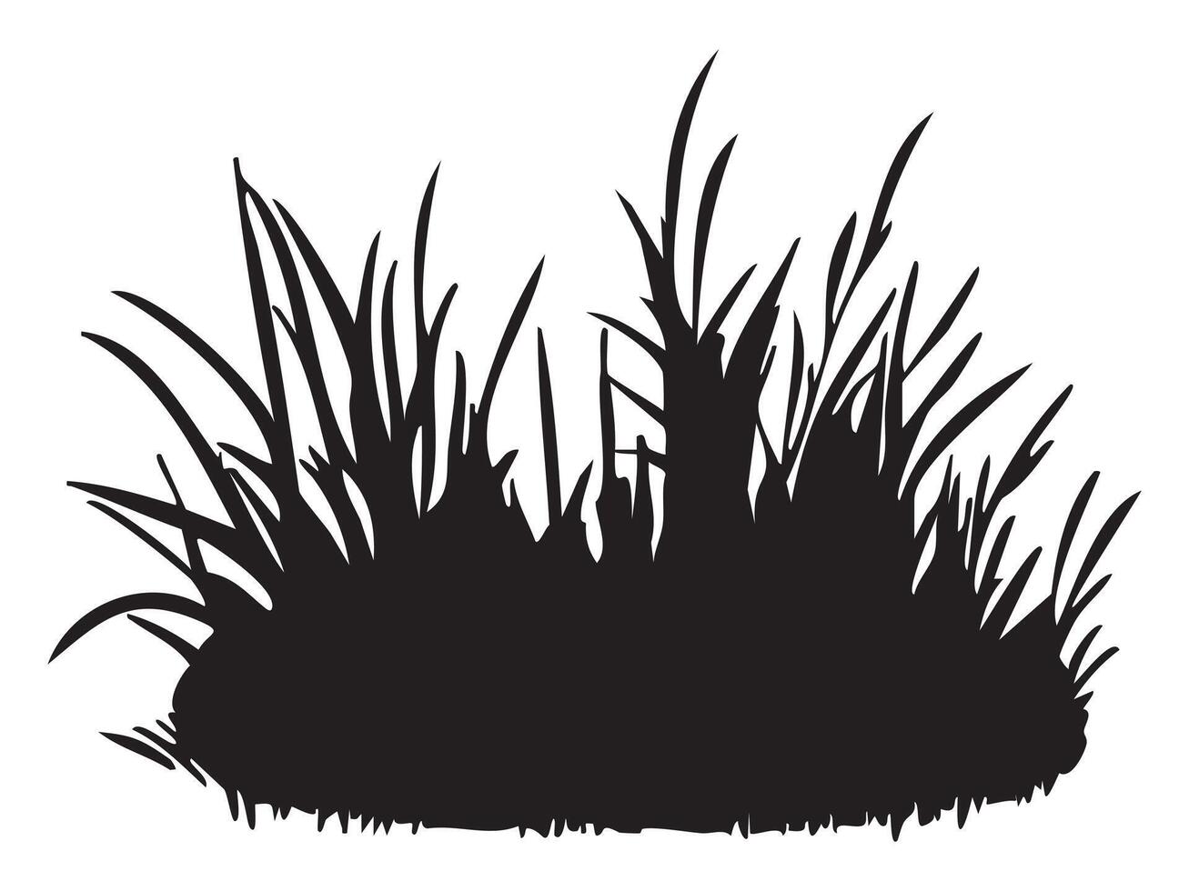 Black silhouette of grass patch, isolated on white background, graphic illustration. concept of nature, plant element, garden decor, landscape design, organic forms vector