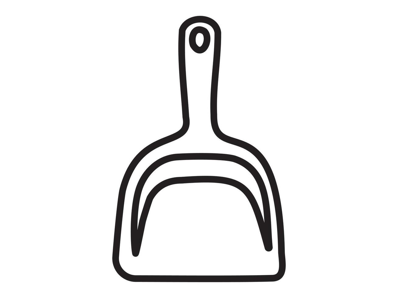 Black outline of dustpan icon isolated on white background, graphic illustration. concept of cleaning tool, household utility, sweep, minimalist design element vector
