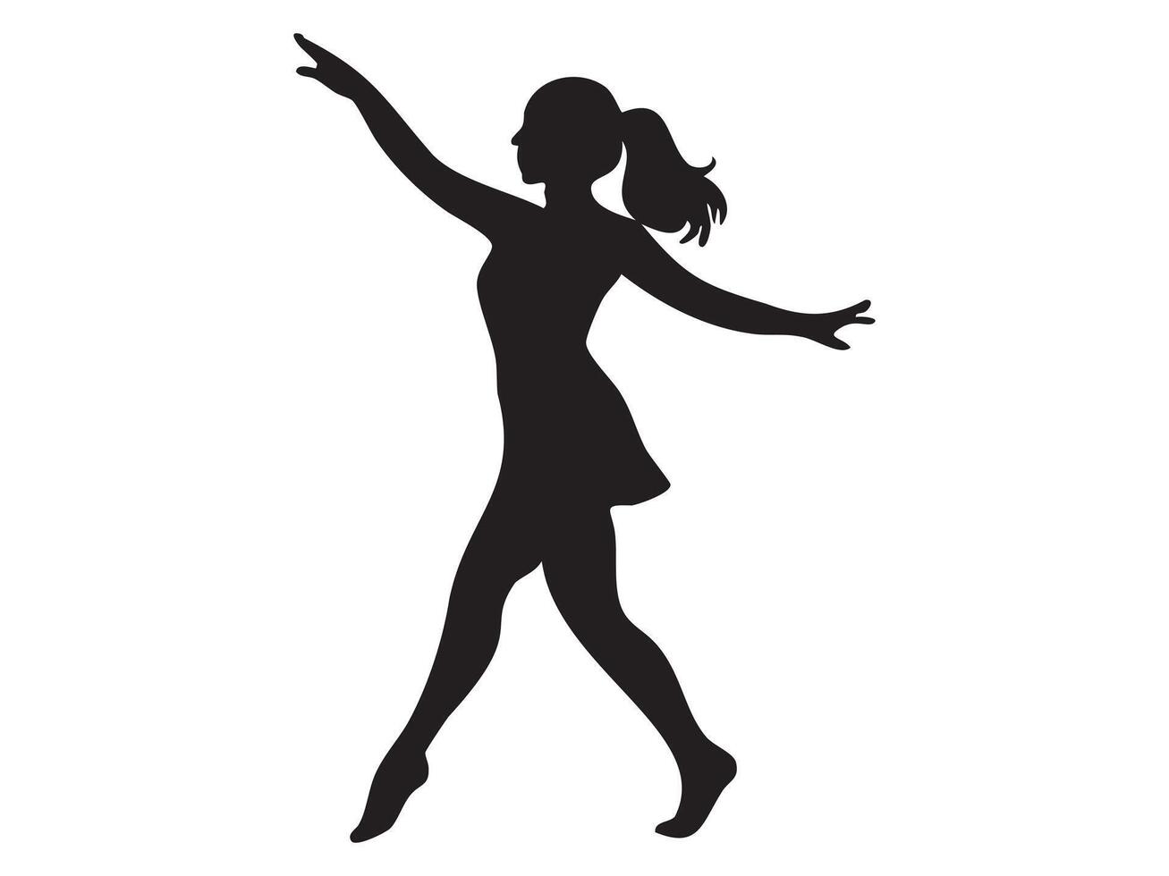 Silhouette of dancing woman in elegant pose isolated on white background, graphic illustration. concept of dance, female grace, movement, art, design element vector