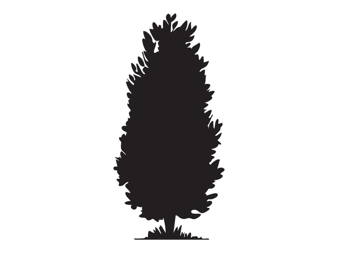 Black silhouette of tall tree isolated on white background, graphic illustration. concept of nature, flora, botanical art, minimalistic design, natural decor, outdoor element vector