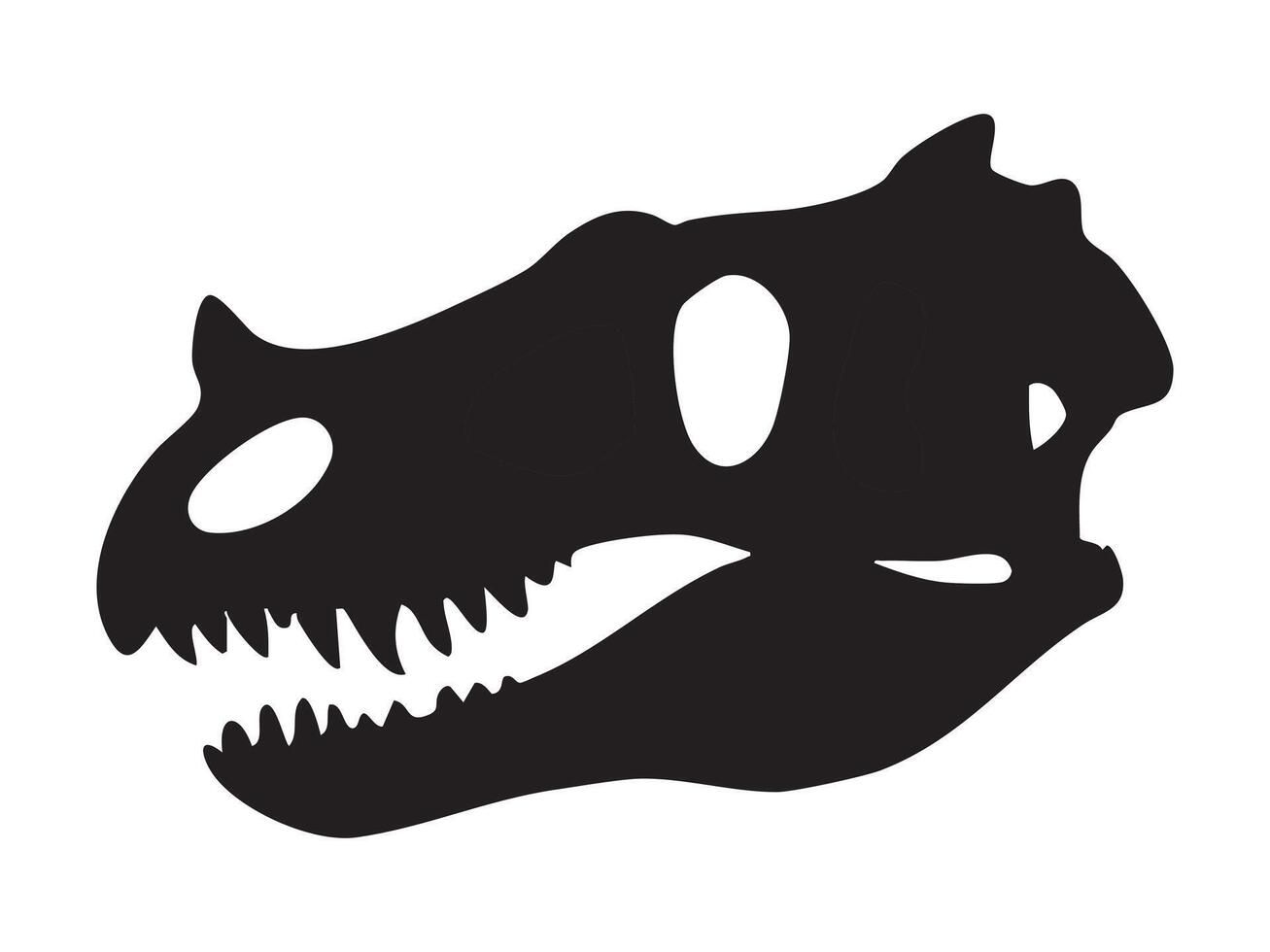 Black silhouette of Velociraptor skull with sharp teeth and narrow jaw, isolated on white background, graphic illustration. Concept of prehistoric predator skeleton, raptor dinosaur fossil vector