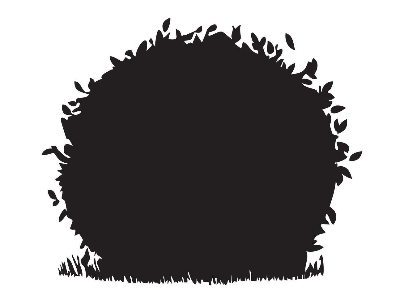 Black silhouette of bush with grass isolated on white background, graphic illustration. concept of nature, shrubbery, garden plant, outdoor greenery, design element vector