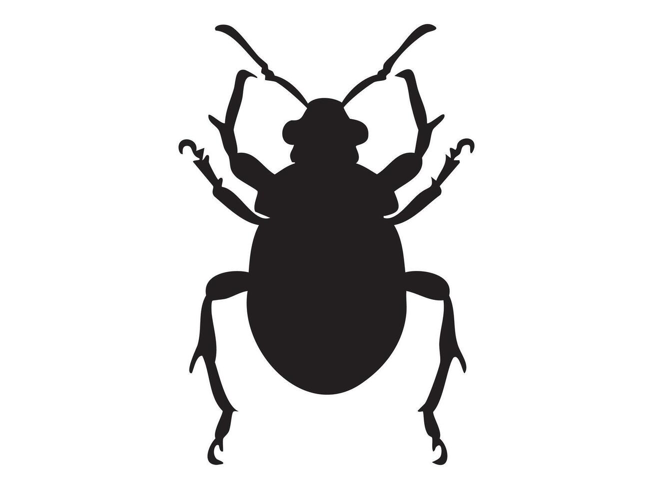 Black silhouette of insect with intricate legs and antennae, isolated on white background, graphic illustration. concept of bug, beetle, entomology, icon, logo, design element vector