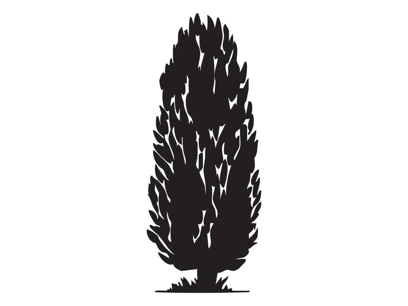 Black silhouette of a tree with detailed foliage isolated on white background, graphic illustration. concept of nature, forest, botanical, icon, logo, design element. vector