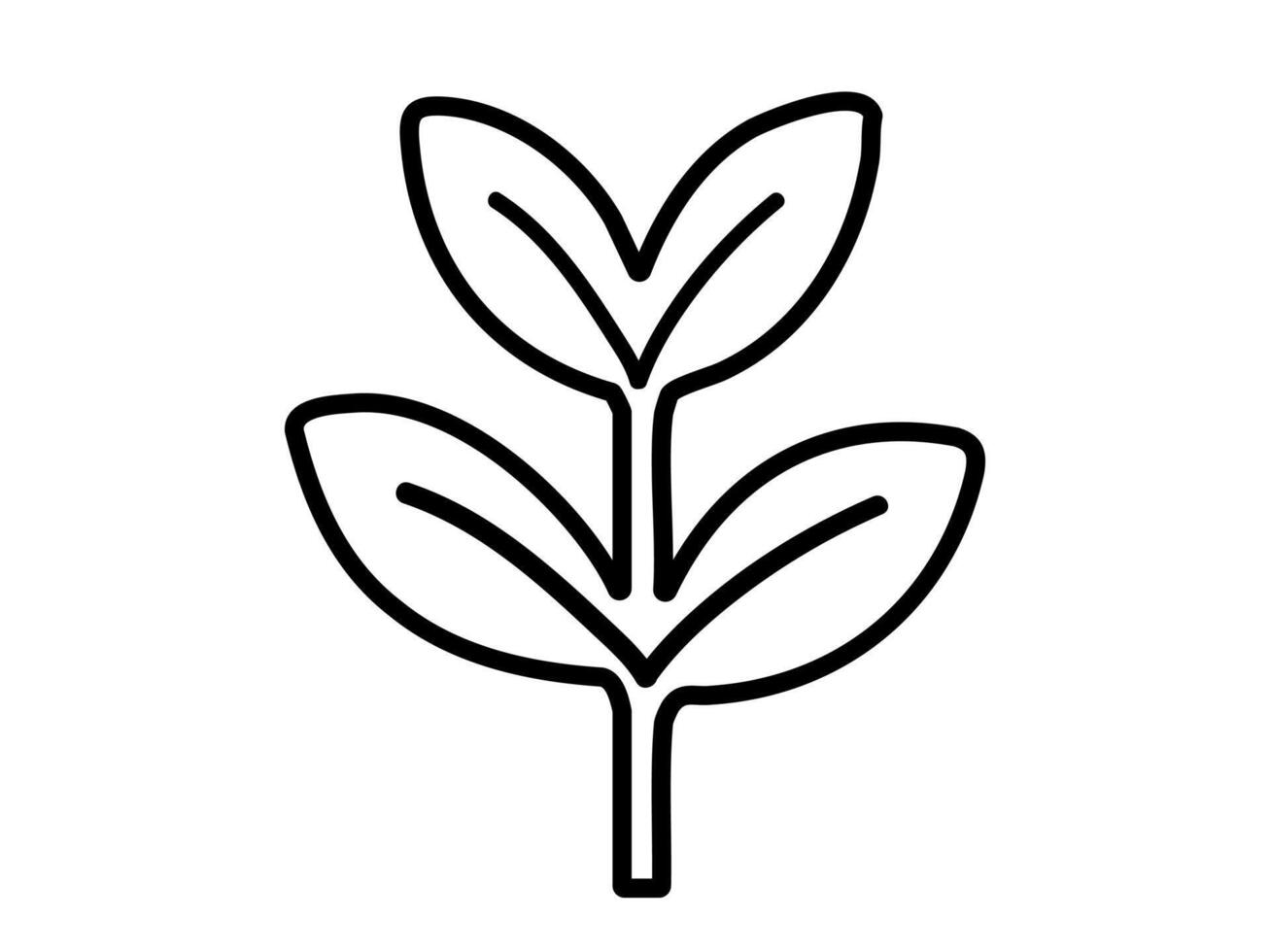 Black outline of young plant with leaves isolated on white background, graphic illustration. concept of seedling, sapling, nature, growth, botany, logo, eco-friendly design, minimalist art vector