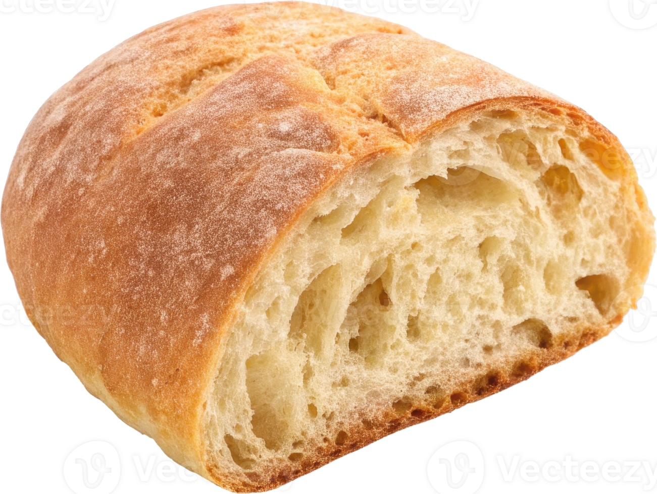 Half sliced ciabatta bread roll png