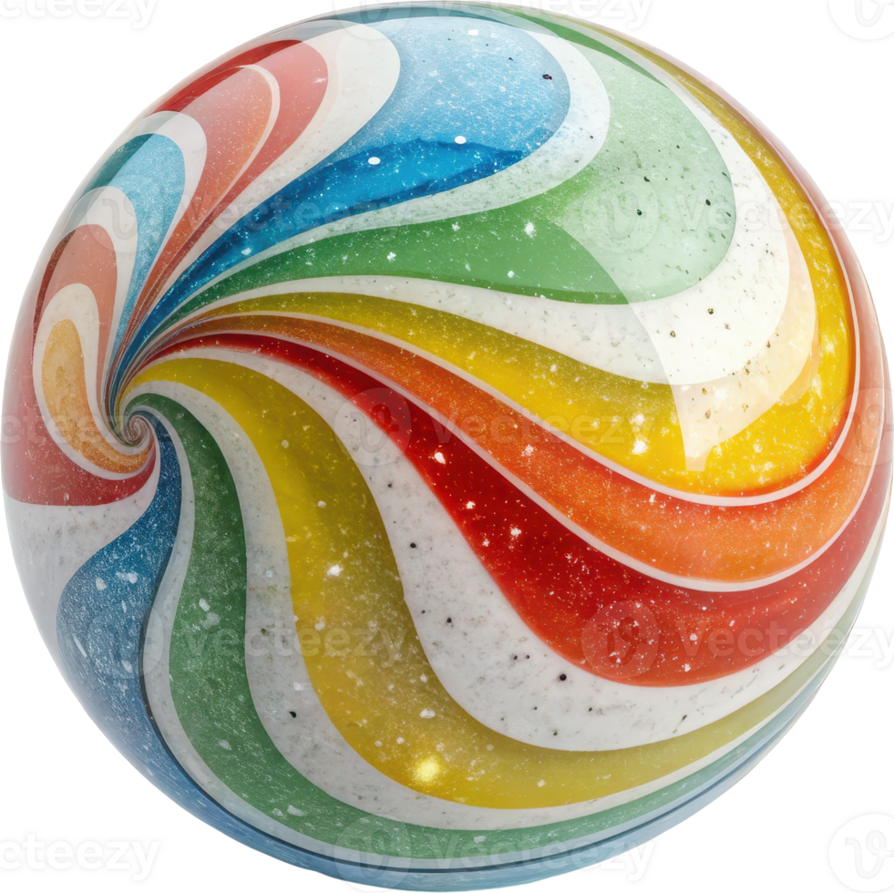 Colorful marble swirl pattern in a spherical shape png